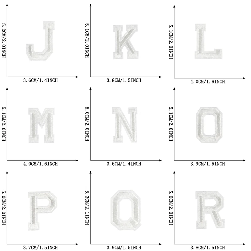 26 Stück Buchstaben Eisen Patch für Kleidung weißes Alphabet bestickt thermoadhäsive Aufkleber zum Aufnähen Pack Diy Stoff Kinder Jacke – Detail 3
