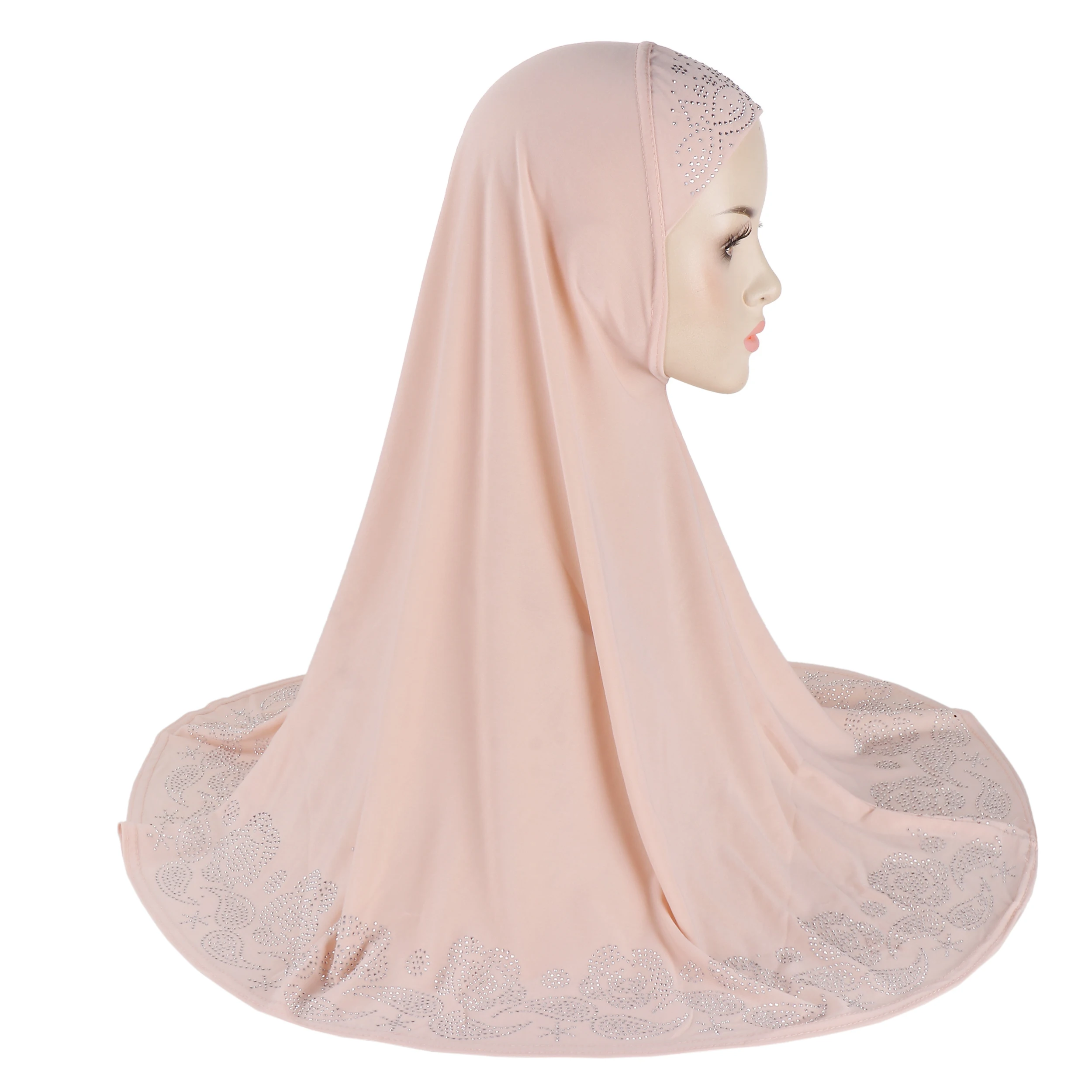H407 Adults Big Size Muslim Hijab Scarf With Flower Rhinestones Islamic Headscarf Hats Armia Pull on Headwrap Bonnet