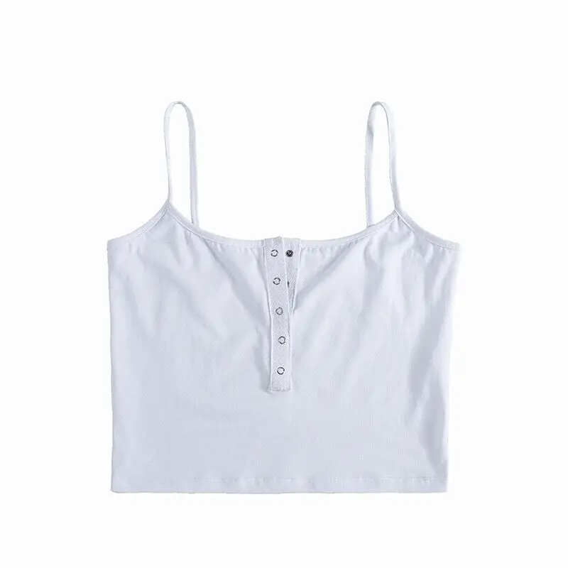 Black Cropped Button Sports Tank Top Women\'s White Crop Top Woman Sleeveless Vest Female Summer Sexy Top 90s Vintage Clothes Y2k