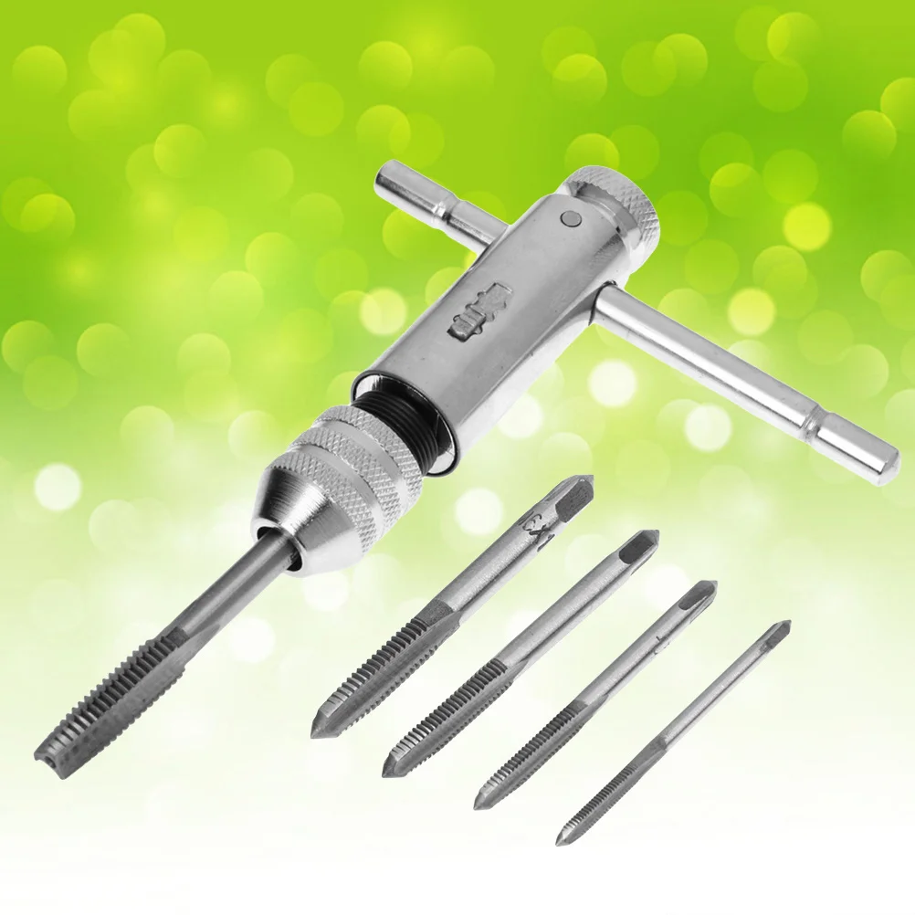 

5pc T-Handle 3.4Inch Ratcheting Wrench For Hand Tap 1.8-2.4Inch Adjustable Solid Jaw Gear Box Repair Tool Hand Tap
