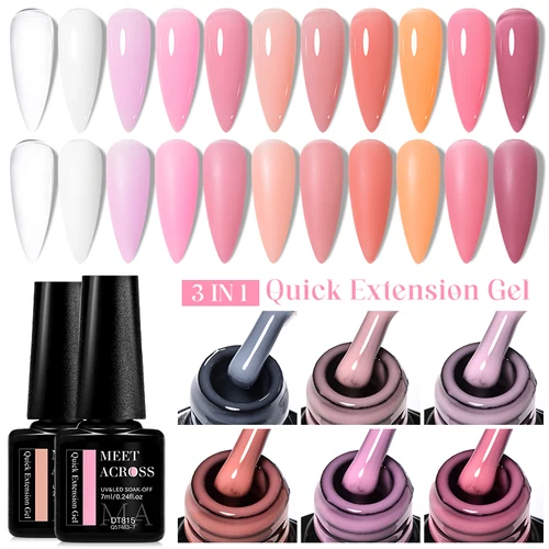 Imagen 1 del producto MEET ACROSS 7ml desnudo Rosa blanco lechoso extensión Gel esmalte de uñas Primavera Verano Simple fresco Soak Off Nail Art UV LED Gel barniz