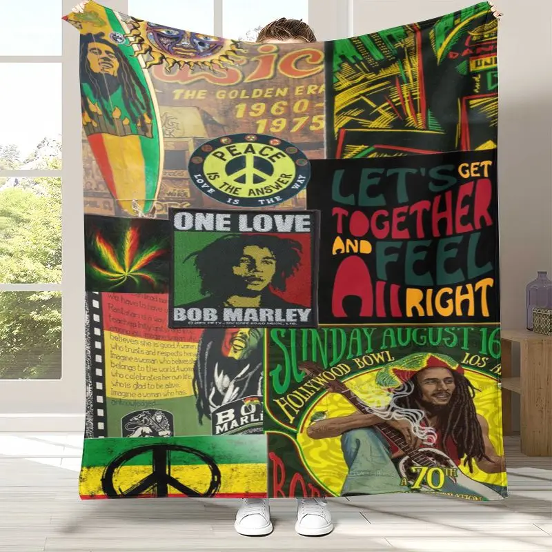 Reggae Music Bob Marley Rasta Color Soft Flannel Throw Blanket,Cozy Warm Blanket for Bed,Sofa,Living Room,Camping,Home Decor