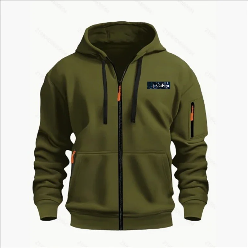 Men's Long-sleeved Jackets with Zipper Pockets, Solid-colored Semi-sportswear, Men's Casual Outdoor Hooded Sportswear
