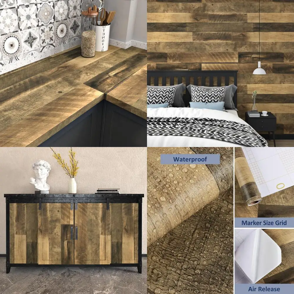 ورق جدران خشبي عتيق قابل للتقشير واللصق مقاوم للماء مقاس كبير 36 × 394 لورق الاتصال الخشبي على سطح الطاولة