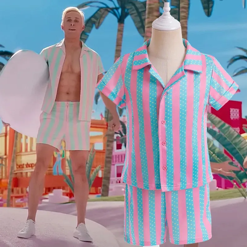 2023 Ken Ryan Gosling Barbi Cosplay For Boys Hawaiian Shirts Short Pants Barbi Movie Ken's Beach Wear Set Kids Costume