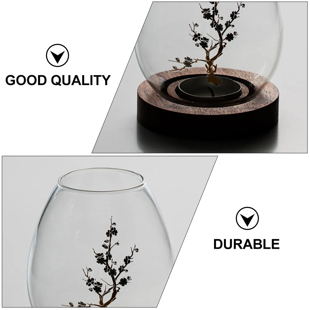 

Glass C Shade Holder Flower Pattern Transparent Dustproof Windproof Craft Container C Decorative Home