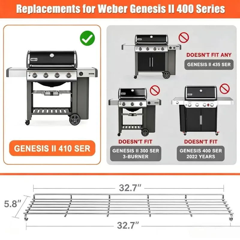304 Stainless Steel Grill Warming Rack Compatible with 410 BBQ Grill Upper Layer Expand Capacity Warming Grid Accessory