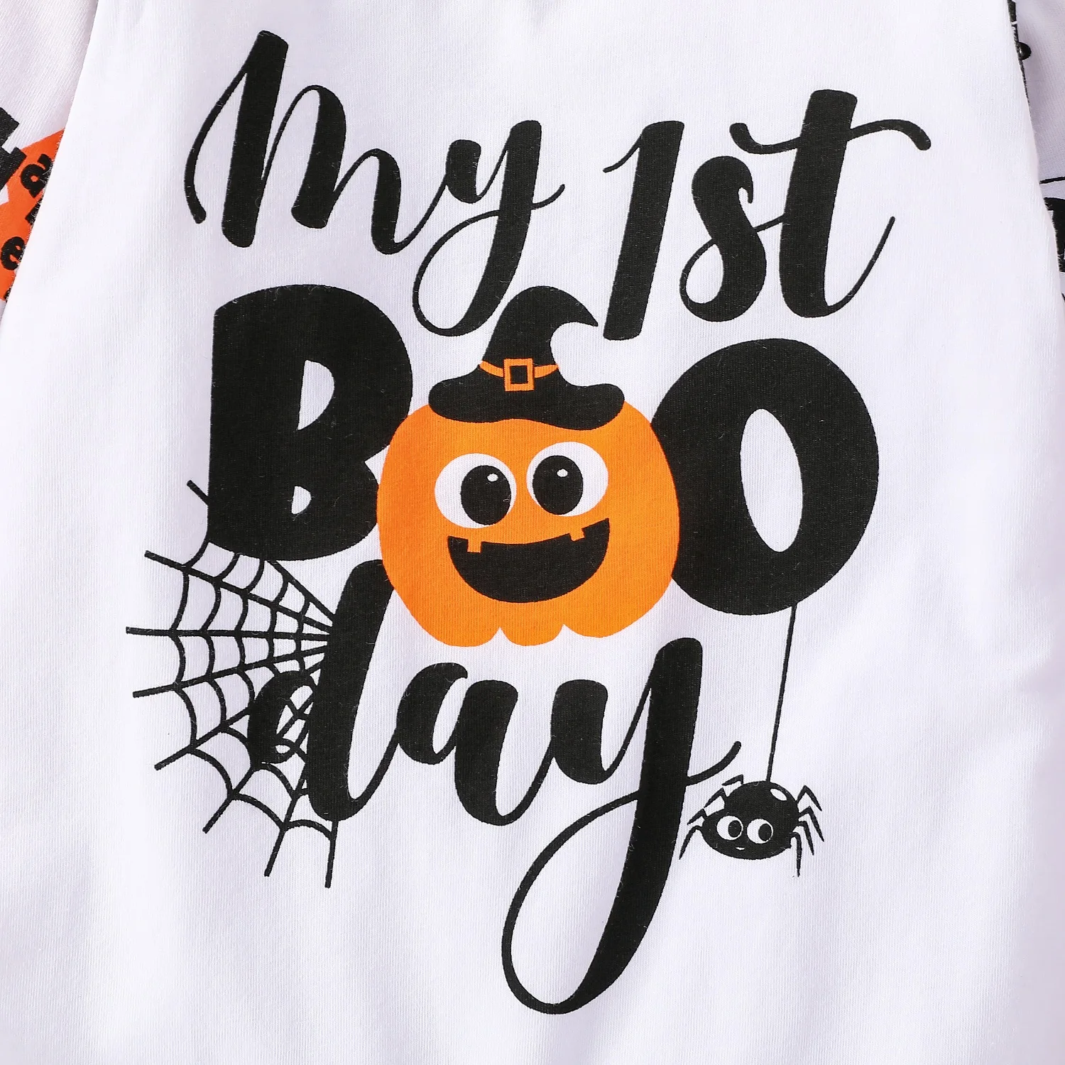 Baby Autumn unisex Cotton Long Sleeve Print Pumpkin&Letter For Halloween Day Jumpsuit