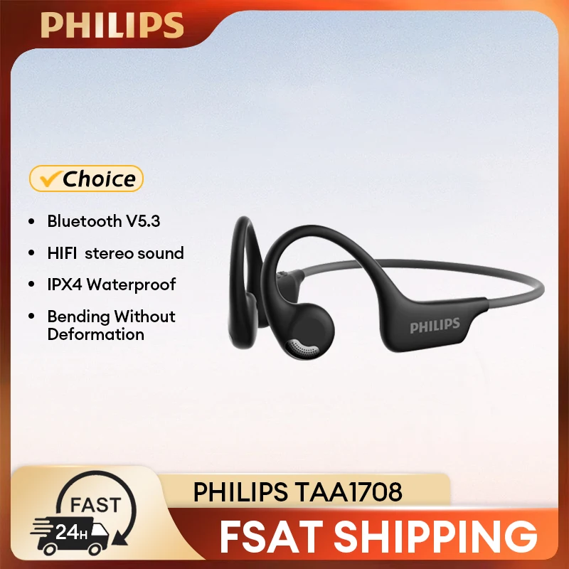 Choice Philips TAA1708 Wireless Earphones Bluetooth 5.3 Air Conduction Headphone HiFi Stereo Music HD Microphone Call Earbuds