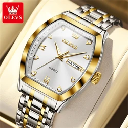 OLEVS 5528 Brand Men's Quartz Watches Barrel Shaped Stainless Strap Waterproof Date Week Display Business Quartz Watch for Men