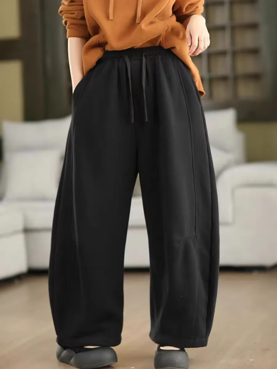 Thiened Fce الشتاء السراويل عارضة Dstring على سليم صالح المرأة الدافئة الضيقة واسعة الساق سكين السراويل Sweatpants