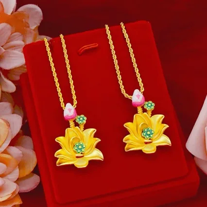 Hot selling boutique temperament 24K gold pendant necklace rich flower goddess skirt AU999 real gold jewelry