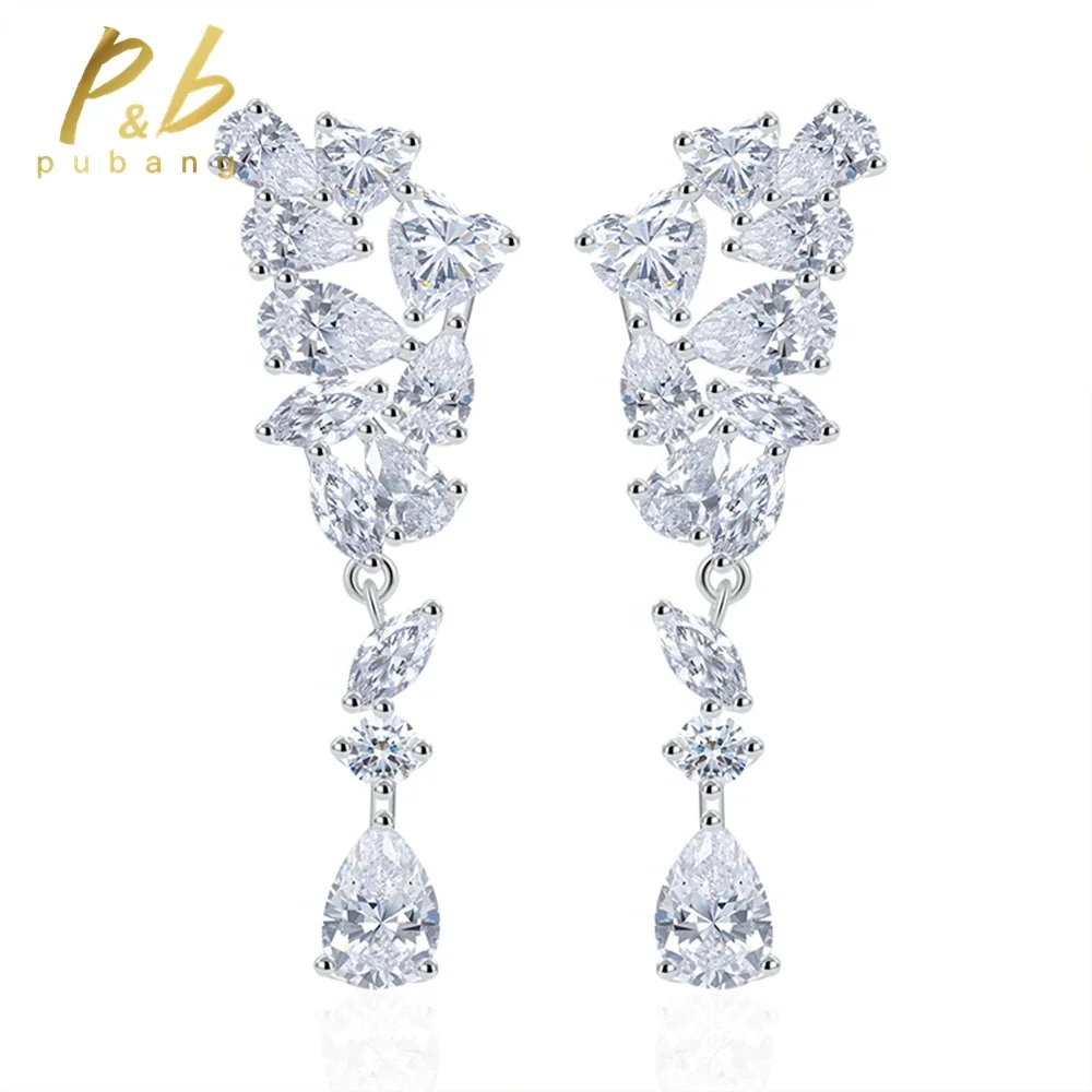 

PuBang Fine Jewelry New 925 Sterling Silver White Sapphire Created Moissanite Sparkling Drop Earrings for Women Anniversary Gift