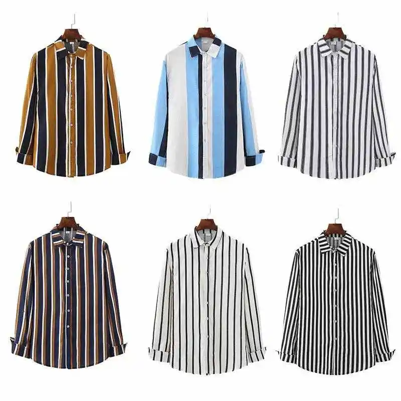 

Cotton Linen Striped Long Sve irts Comfortable Breathable Sun Protection Travel Suitable Stand Fit adual Color Elde...