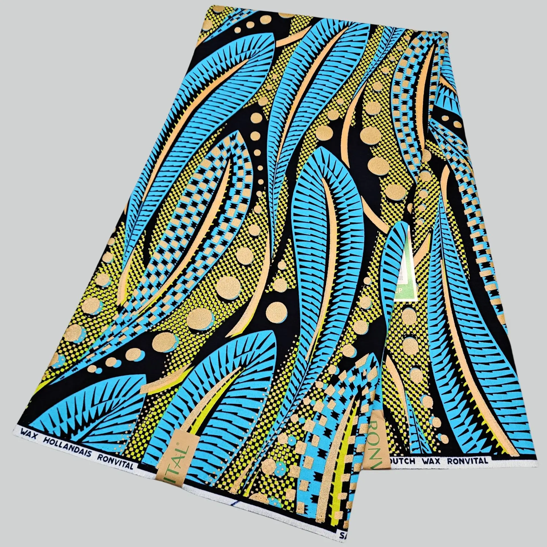 

46-дюймовая длинная хлопковая африканская восковая ткань шириной 6 ярдов для шитья своими руками, ткань батик с принтом синих растений для платья, подушек, дивана R2875