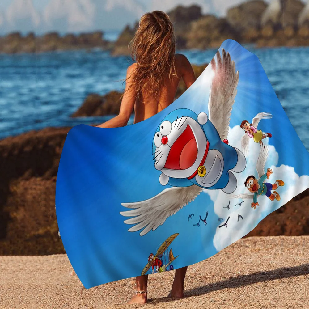 Cartoon Doraemons Microfiber Printed Beach Towel Mountain Climbing Yoga Beach Swimming Running Absorbent Soft Towel