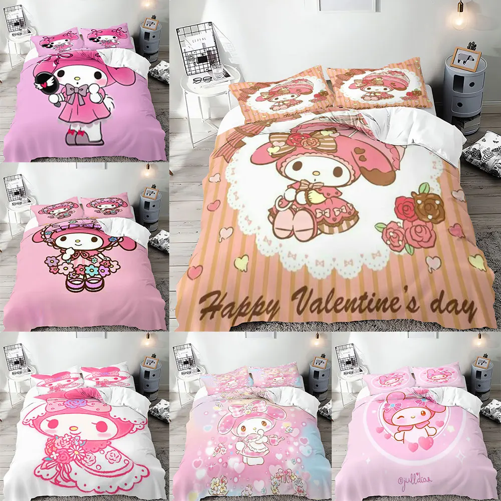 

My Melody Print Bedding Sets Sanrio Comforter Cover Bed Cover Duvet Cover Pillow Case 2-3 Pieces Sets Children's Gifts