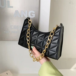 100% Polyurethane Solid Color Stitching Underarm Bag Chain One-shoulder WOMEN'S Bag