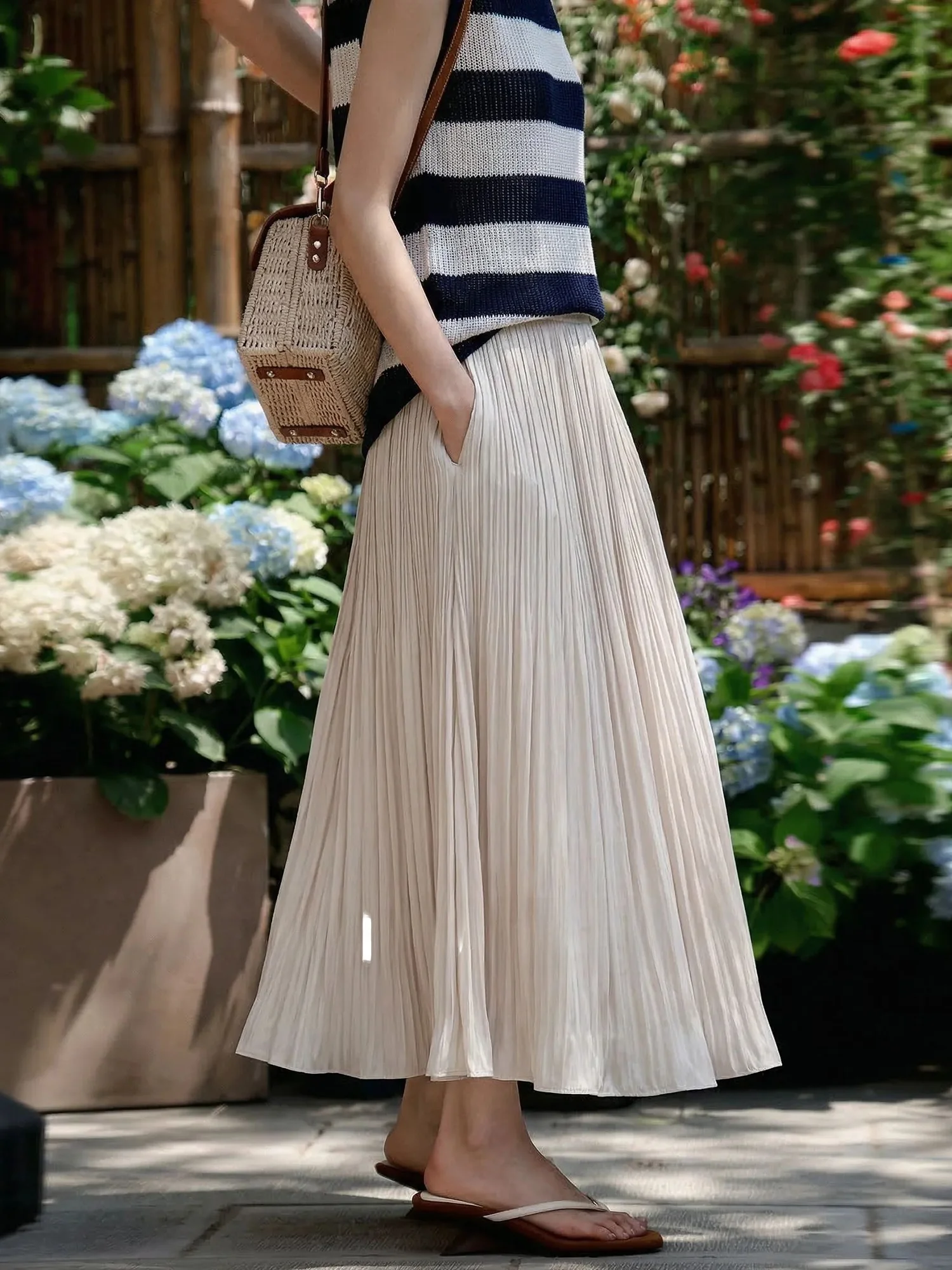 

Элегантная простая плиссированная юбка Chivirin с высокой талией, женская летняя длинная юбка А-силуэта для офиса, полиэстеровая юбка, не требующая глажки