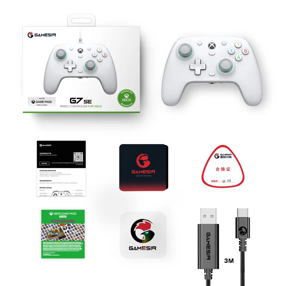 وحدة تحكم ألعاب Xbox باللون الرمادي GameSir G7 SE لوحة ألعاب سلكية مع أعواد تأثير القاعة لأجهزة Xbox Series X وXbox Series S وXbox One