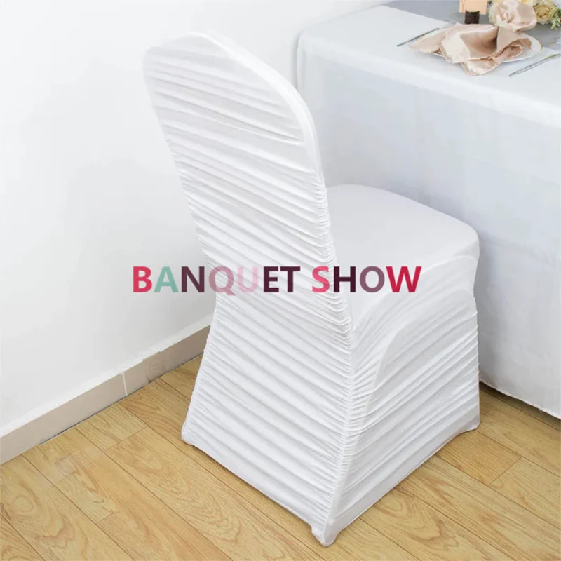 1pcs white  Rouge Stretch Spandex Fitted Banquet Chair Cover Wedding Ruffled Covers Event Party Decoration