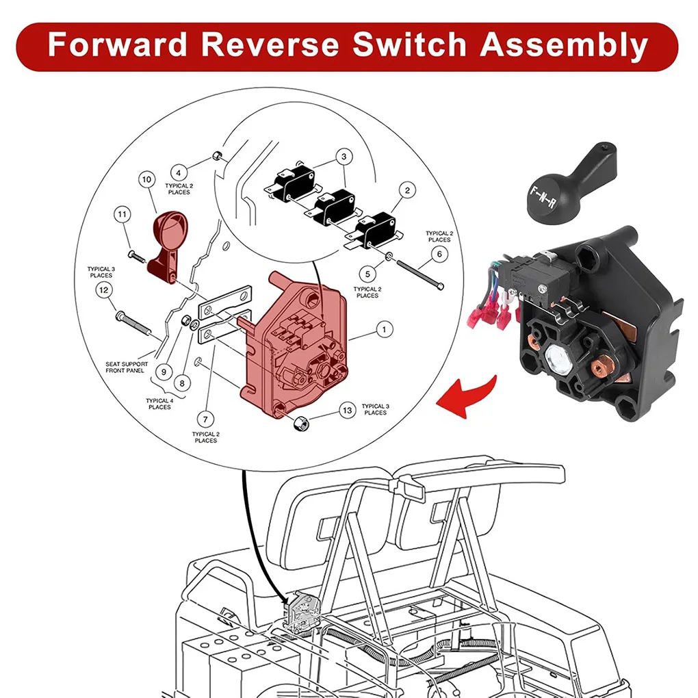 1PCS Golf Cart Heavy Duty Forward Reverse Switch with Shift Handle 101753005 For Club Car Powerdrive 48V Electric 1996-Up