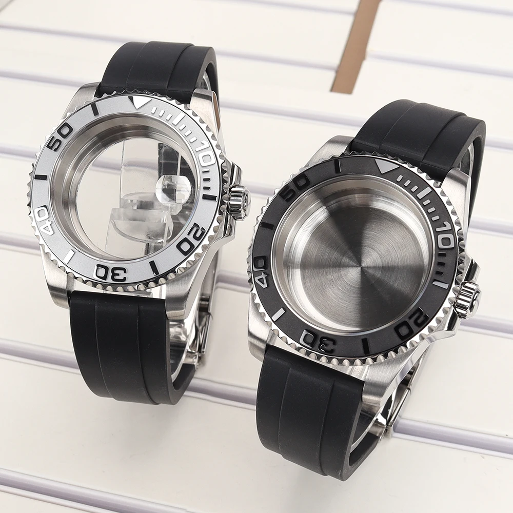 40mm Herren 20ATM Uhrengehäuse Gummiarmband Saphirglas für YACHT NH35 NH36 NH34 4R 7S26 Miyota 8215 ETA2824 Automatik-Uhrengehäuse Ersatzteil – Detail 2