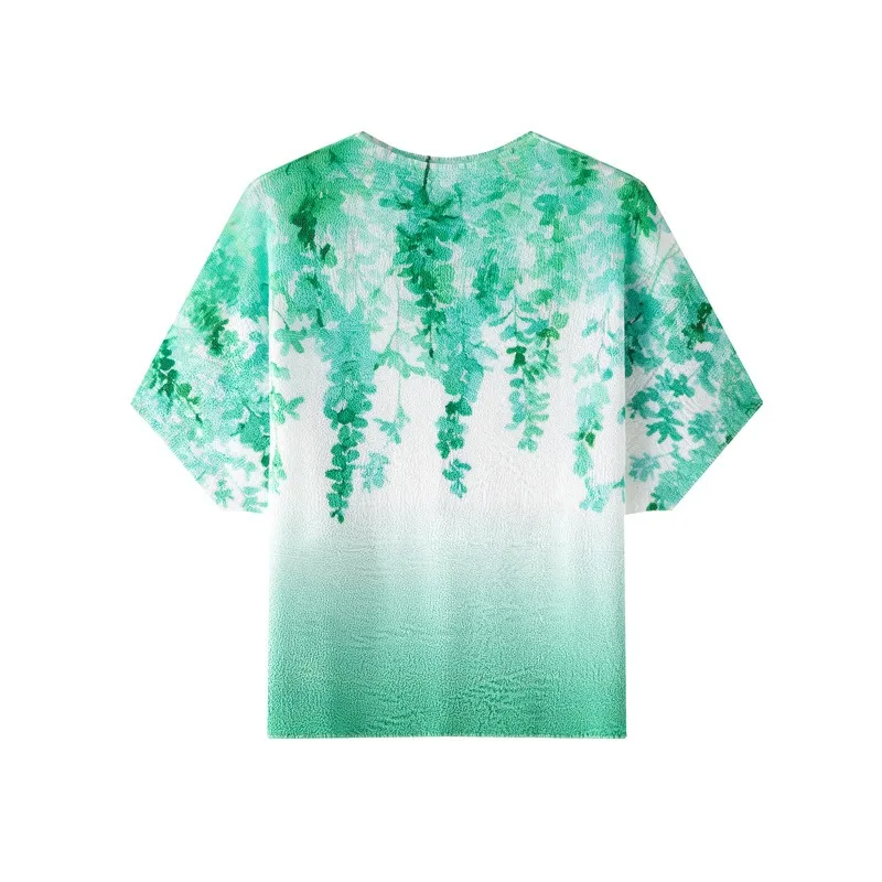 Miyake Pleated T-Shirt for Women New Summer High-End Tie-Dye Printed Pleated Top Elegant Commuter Versatile Short Sleeve Pleat