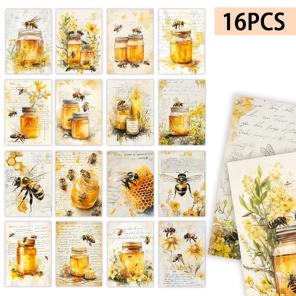

16pcs, vintage floral bee postcards, New Year gifts, Christmas gifts, living room decoration, bedroom decoration, high-quality