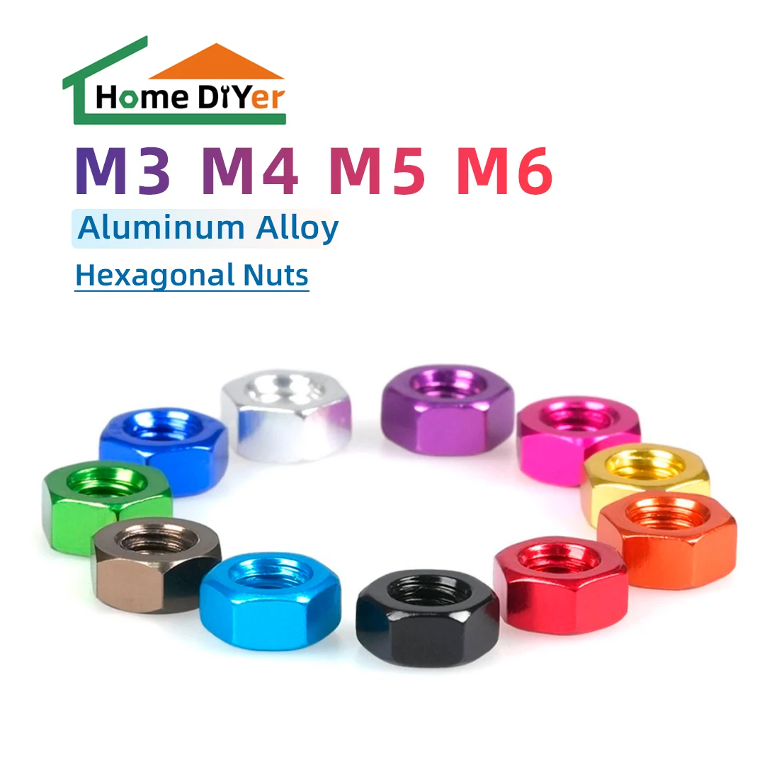 

M3 M4 M5 M6 10Pcs Aluminum Hex Colourful Nut Multi-Color Hexagon Nuts Anodized for RC Models