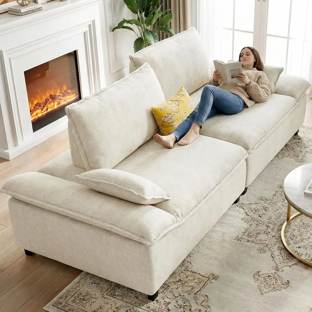 

Oversized 114 Sectional Sofa - Sailboat Cloud Style with Adjustable Backrest, Deep & Wide Seating, Sleeper Option for Living Roo