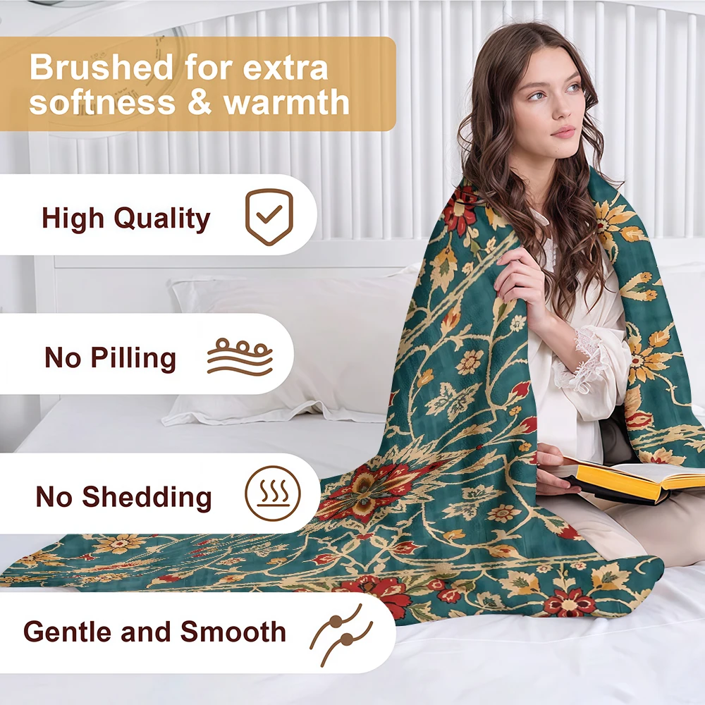 Retro Turkish Persian Ultra-Soft Fluffy Flannel Blanket Super Cozy Lightweight Bed Blanket for Halloween Sofa Bed Christmas