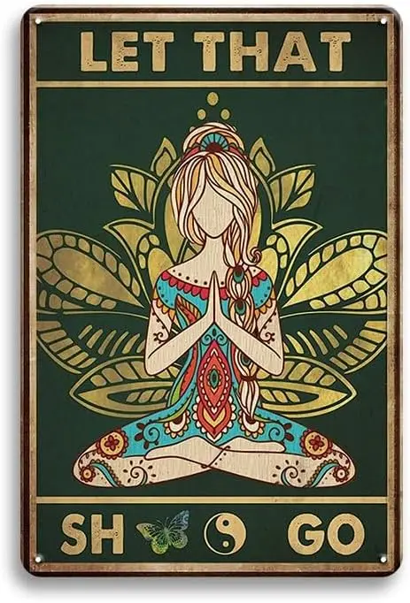 Yoga Decor Girl Tin Sign hippy room decor Metal Poster Hippie Soul Art Wall Plaque Decor,   Vintage Metal Tin Sign with Inspirat