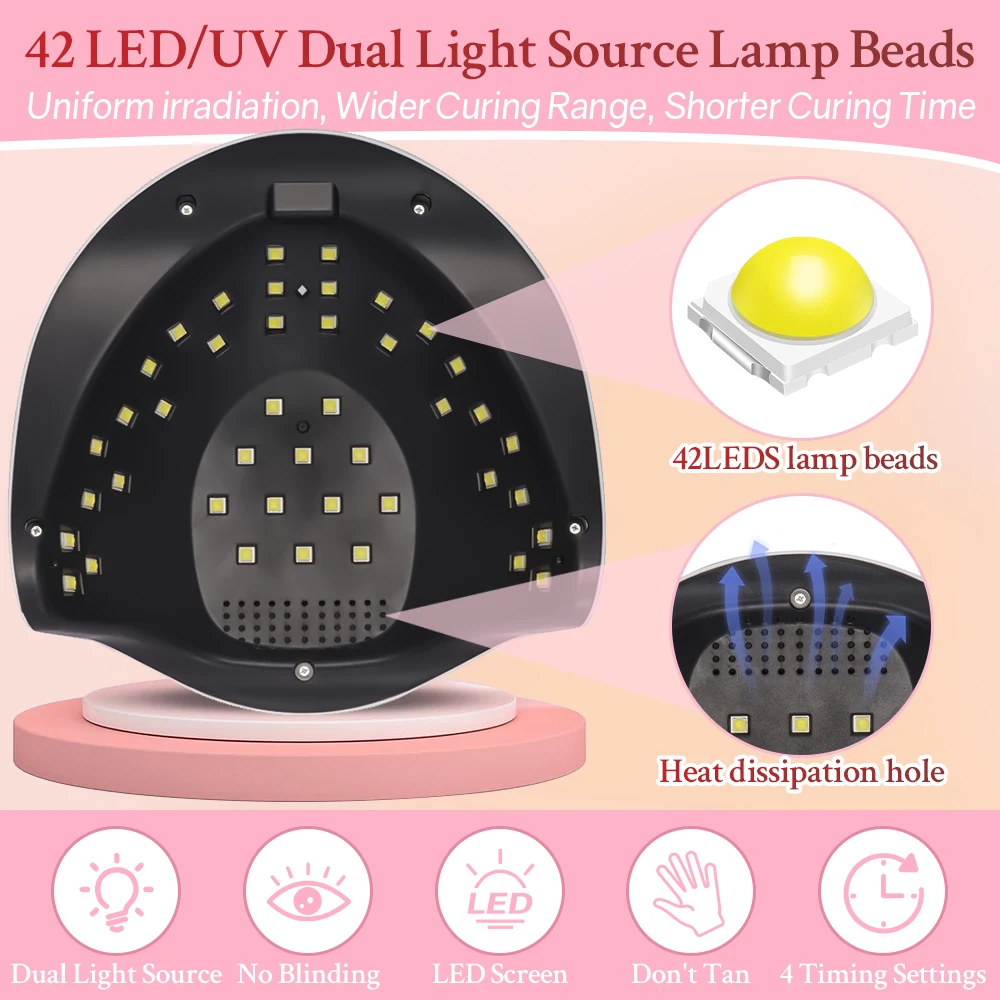 DianaBeauty UV LED Lâmpada para unhas 380W Lâmpada para manicure para cura de todos os gel para unhas 72 LEDs Secador de unhas de secagem rápida com 4 configurações de temporizador