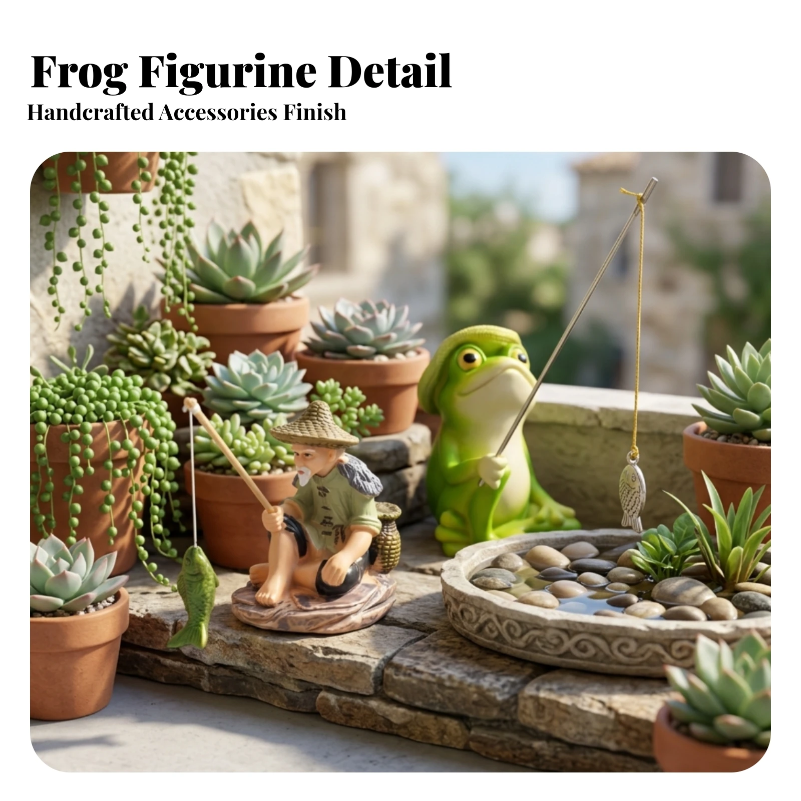 Fishing Hat - Fishing Frog Figurine Textured Straw Hat