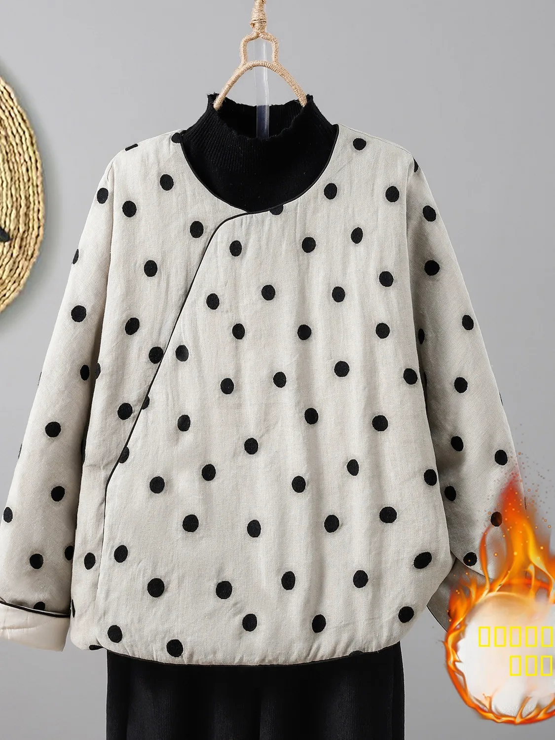 

Утепленное хлопковое пальто женское больших размеров с ретро-принтом в горошек, зимнее, новое, с круглым вырезом, в китайском стиле, на косых пуговицах