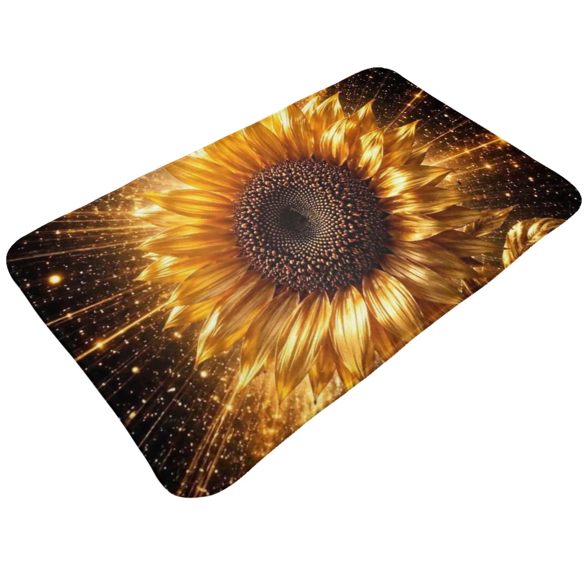 Sparkling Golden Sunflower Cosmic Art Print Non-slip Doormat Kitchen Mat  Entrance Indoor Home Decor