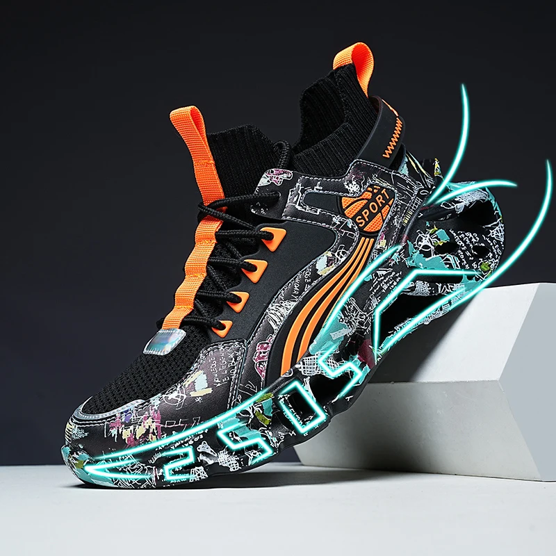 Lovers graffiti sneakers Four Seasons new breathable light outdoor racing running shoes soft-sole men women's speed sports shoes