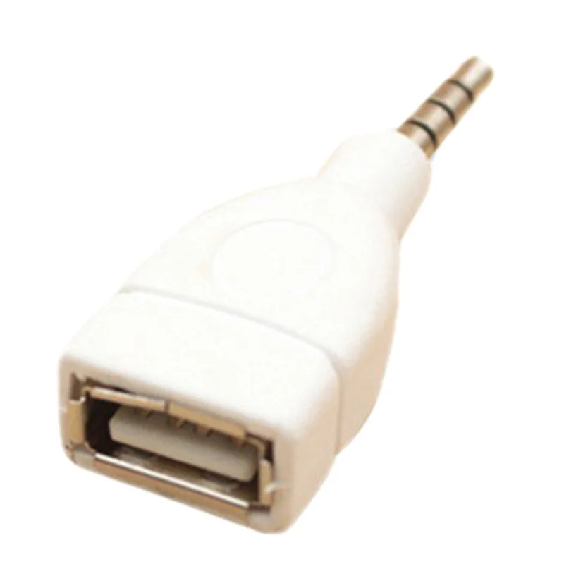 Adaptador convertidor USB 2,0 hembra a macho de 3,5mm, Conector de Audio auxiliar para coche, blanco