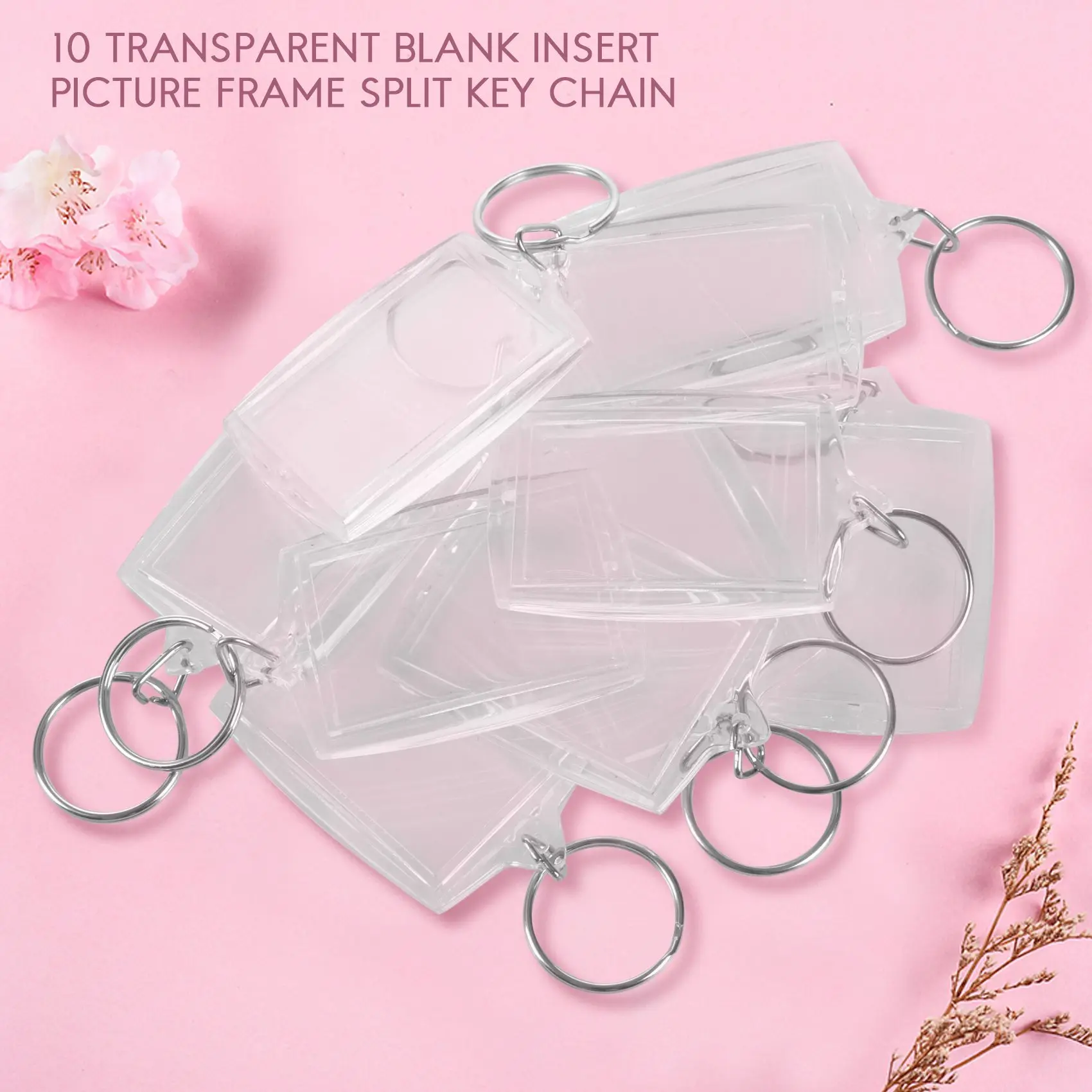 10pcs Transparent Blank Insert Photo Picture Frame Key Ring Split keychain