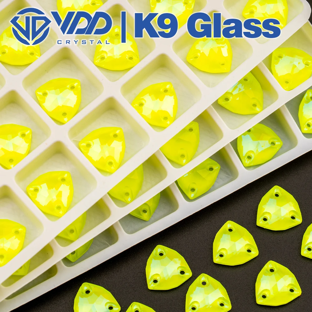 VDD Neon Lemon 12x12mm Trilliant AAAAA K9 szkło szyć na dżetów kryształki do przyszywania Flatback na ubrania dekoracje suknia ślubna