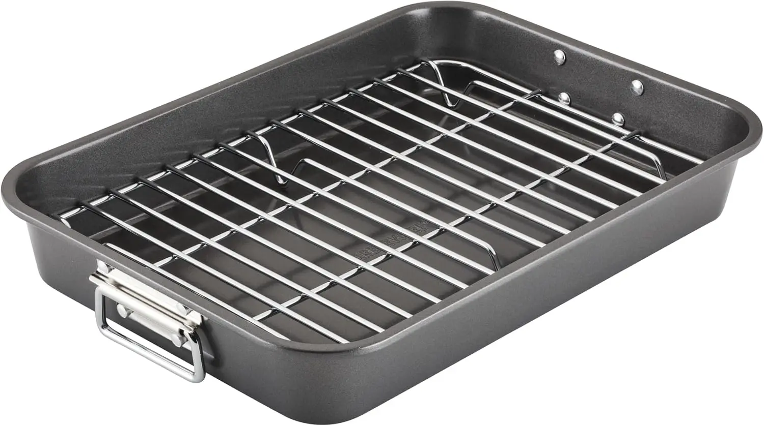 

Non stick steel grill with flat rack, 11 inches x 15 inches, gray