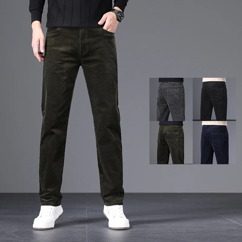 

2025 Corduroy Fabric Men's Casual Pants Business Straight Classic Gray Black Autumn Thick Trousers High-quality Male Clothing
