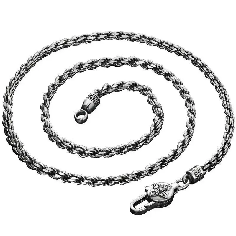 S925 Sterling Silver Women's Necklace Men's New Fashion Jewelry Personalized Versatile Retro Punk party Fried Dough Twists chain