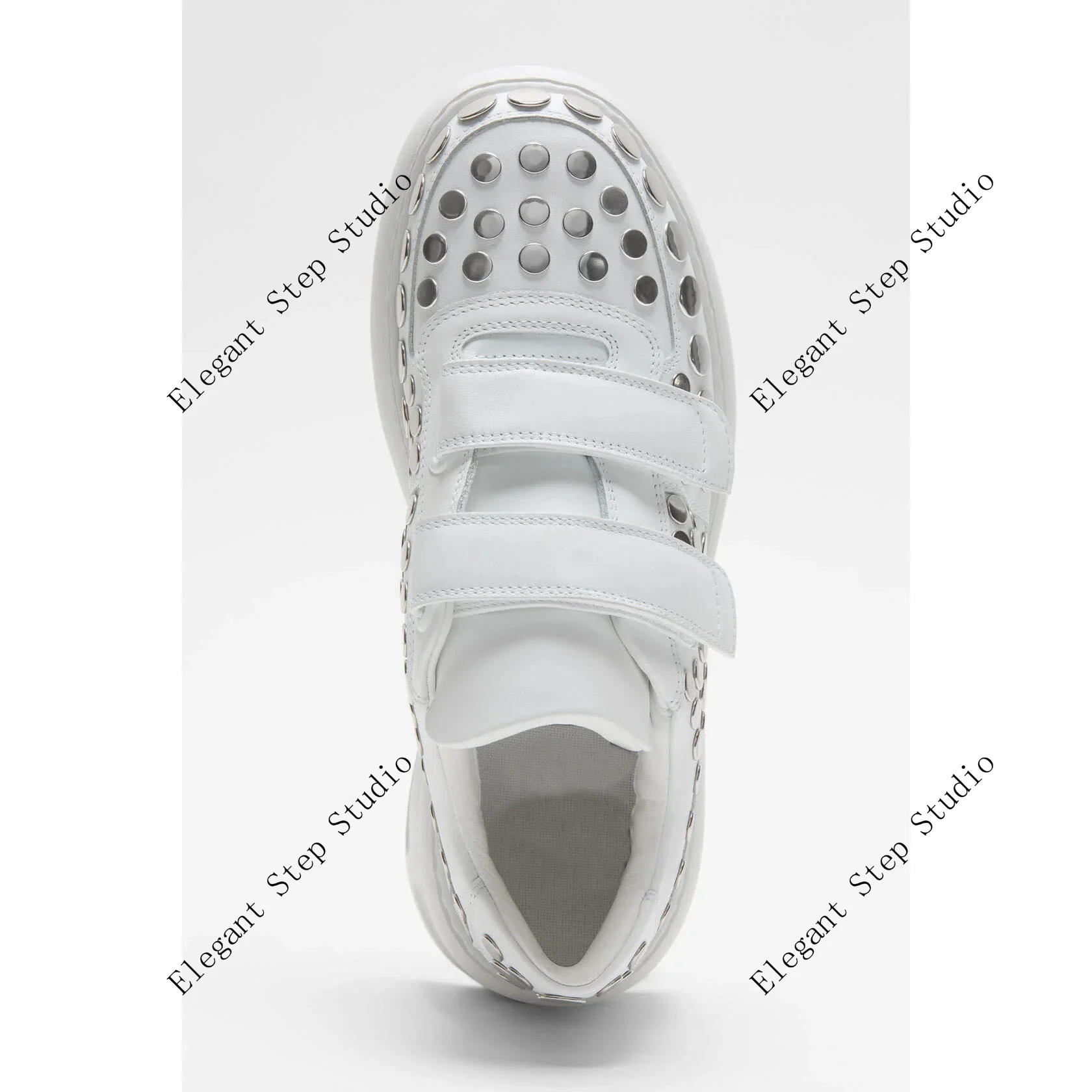 Women's Shoes Strap Platform Rubber Soles Sneakers Studded Round Toe Sole Height 4 Cm Studs