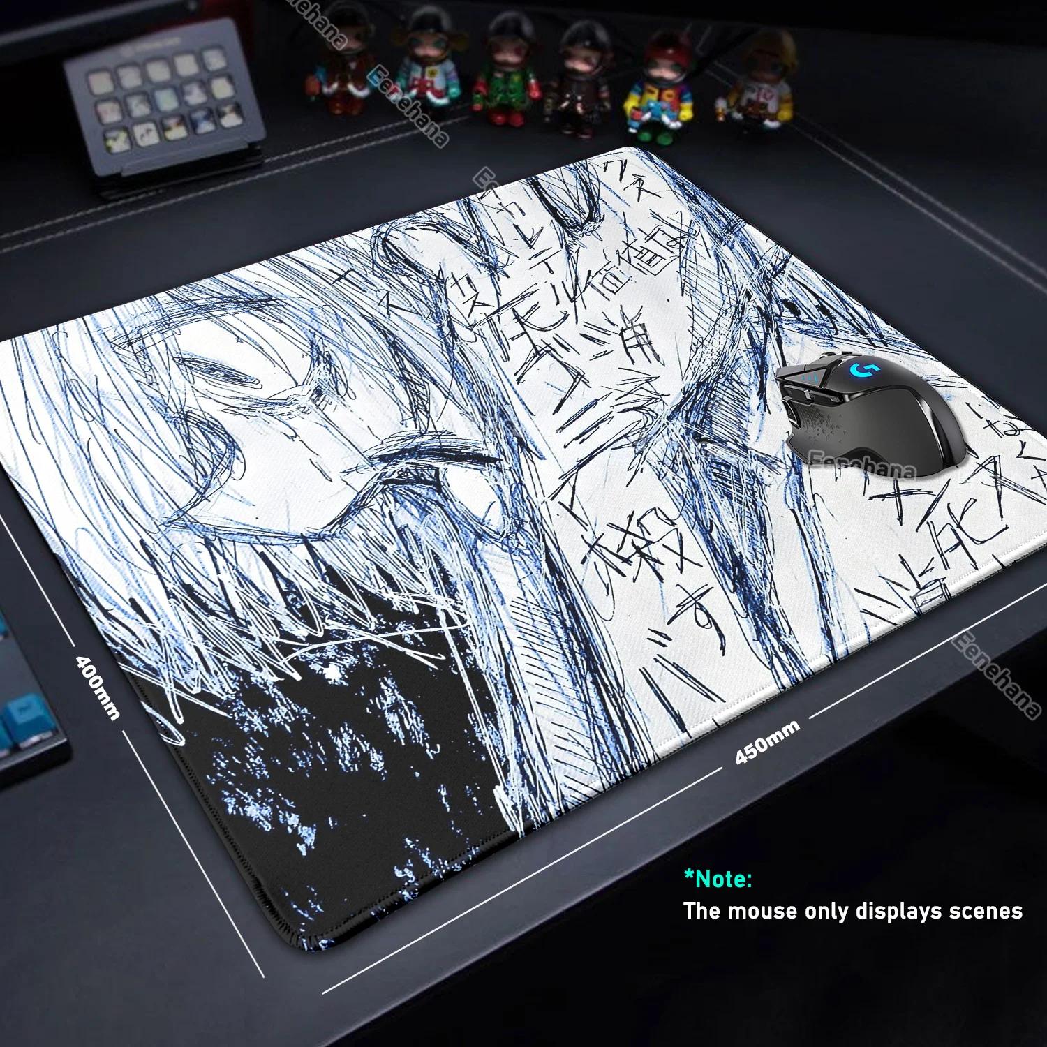 Bizarre Ästhetik Anime Mädchen PC Gaming Büro Dunkles Zubehör Kalligraphie Mauspad 45x40cm Geschwindigkeit E-Sport Wasserdichte Schreibtischmatten