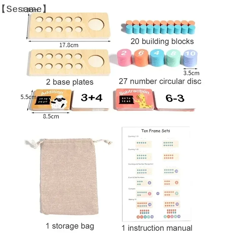 @WoodenTen Grid Arithmetic Sensation Educational Toys Subtraction Counting Board Montessori Math Tools for Children Learning byH