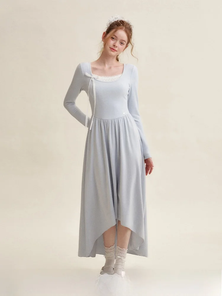 

Романтическое кружевное платье с ажурной текстурой Dr Kroche, имитация двух частей, с высокой талией, из гелевого волокна, весна-лето-осень, длинное, с рукавами...