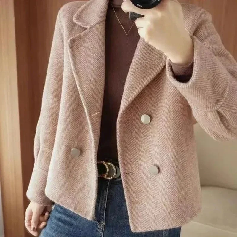 Women New Chinese Style Double Faced Wool Coat 2026 Fall Winter Short Lapel Petite High End Jacket