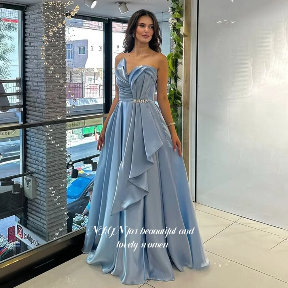 

NFYN A Line Formal Gown Pleats Prom Dresses Crystal Stone Princess Dress Evening Gowns for Women حزب فساتين Customized